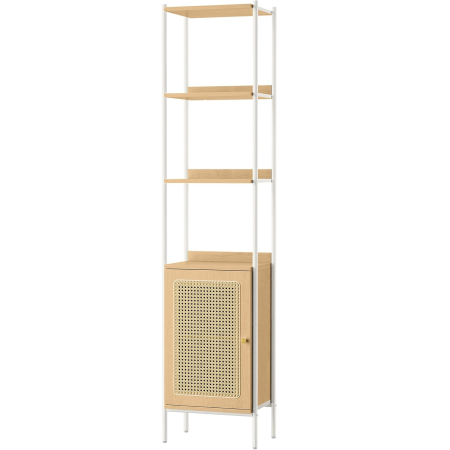 Mobila - VASAGLE Biblioteca cu 6 etaje, cadru metalic, usa cu efect ratan Boho, 30x40x175 cm, alb si bej