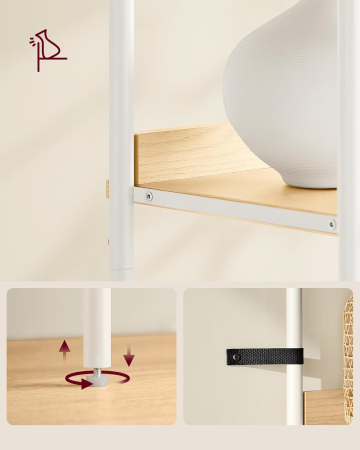 VASAGLE Biblioteca cu 6 etaje, cadru metalic, usa cu efect ratan Boho, 30x40x175 cm, alb si bej [7]