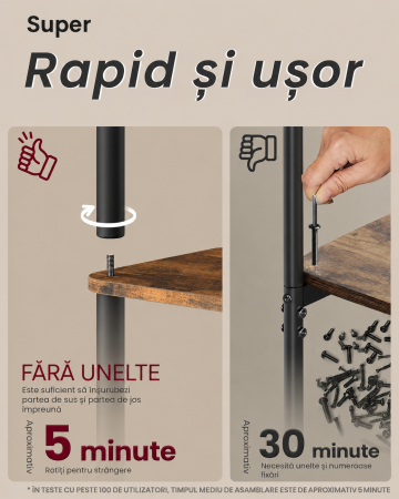 Biblioteca cu 6 rafturi, cadru metalic, stil industrial, 38x24x173 cm, maro rustic [2]