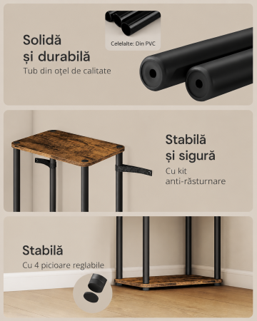 Biblioteca cu 6 rafturi, cadru metalic, stil industrial, 38x24x173 cm, maro rustic [4]