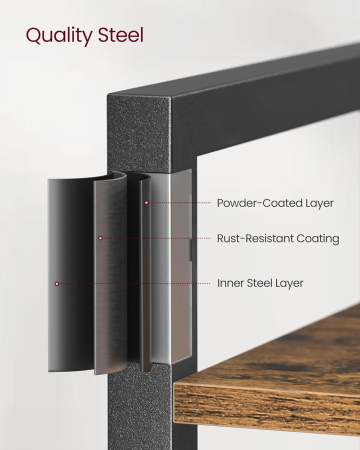 VASAGLE Biblioteca cu 6 rafturi, etajera stil industrial, PAL si cadru metalic, 30x80x186 cm, maro rustic [8]