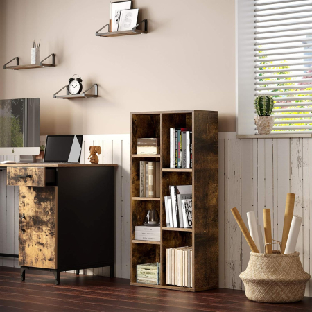 Biblioteca cu 7 compartimente deschise, MDF, 50x24x106cm, maro rustic [6]