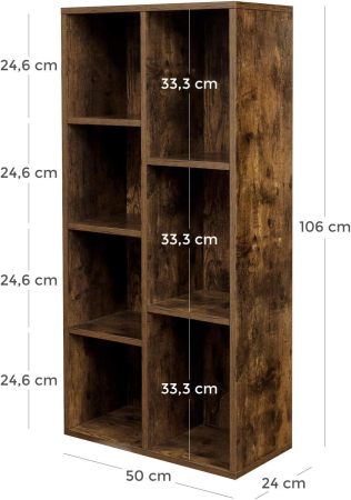 Biblioteca cu 7 compartimente deschise, MDF, 50x24x106cm, maro rustic [3]