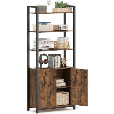 Mobila living - Biblioteca cu rafturi deschise si dulap integrat, cadru metalic si PAL, 24x60x160 cm, maro rustic