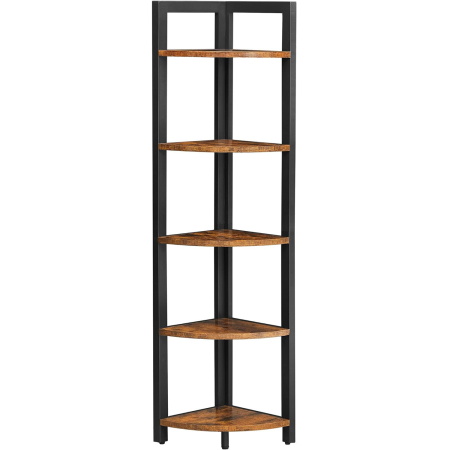 Mobila - VASAGLE Biblioteca de colt cu 5 etaje, cadru metalic, 150x30x30cm, stil industrial maro rustic si negru