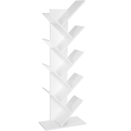 Mobila living - VASAGLE Biblioteca de podea cu 8 etaje, cu rafturi din lemn in forma V, 25x141x50cm, alb
