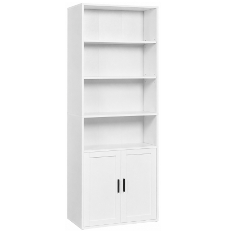 Living & hol - Biblioteca ingusta cu 6 niveluri si dulap, raft pentru carti si decoratiuni, PAL si MDF, 60x24x175 cm, alb