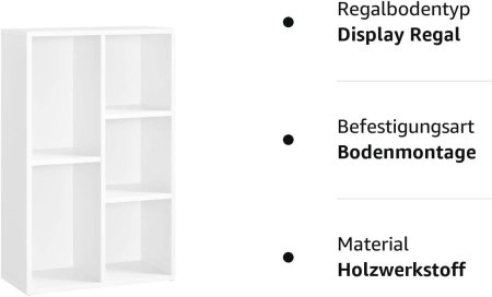 VASAGLE Biblioteca, raft cu 5 unitati de depozitare, pentru living, din lemn, 50x24x80cm, alb [9]