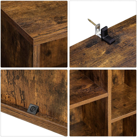 Biblioteca, raft cu 5 unitati de depozitare, pentru living, din lemn, 50x24x80cm, maro rustic [4]