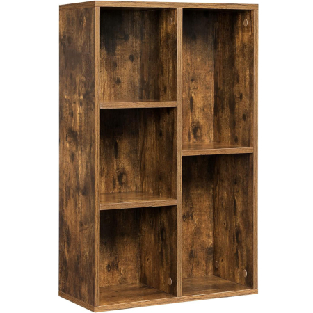 Mobila living - Biblioteca, raft cu 5 unitati de depozitare, pentru living, din lemn, 50x24x80cm, maro rustic