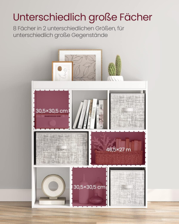 Biblioteca, raft cu 8 unitati de depozitare, pentru living, din lemn, 30x98x100cm, alb [4]