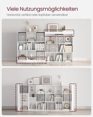 Biblioteca, raft cu 8 unitati de depozitare, pentru living, din lemn, 30x98x100cm, alb [5]