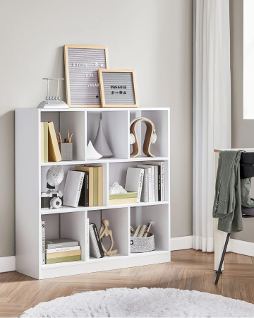 Biblioteca, raft cu 8 unitati de depozitare, pentru living, din lemn, 30x98x100cm, alb [3]