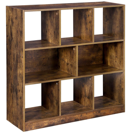 Rafturi si biblioteci - Biblioteca, raft cu 8 unitati de depozitare, pentru living, din lemn, 97x30x100cm, maro rustic