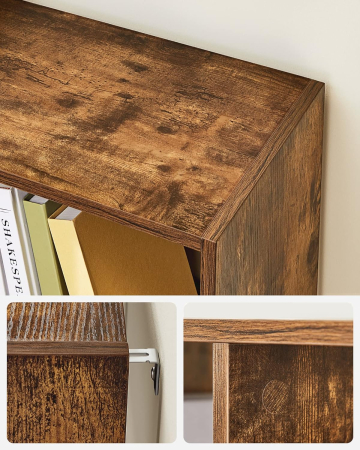 Biblioteca, raft cu 8 unitati de depozitare, pentru living, din lemn, 97x30x100cm, maro rustic [6]
