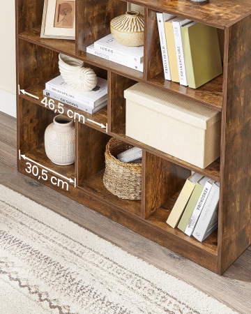 Biblioteca, raft cu 8 unitati de depozitare, pentru living, din lemn, 97x30x100cm, maro rustic [5]