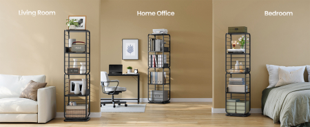 VASAGLE Biblioteca rotativa 360 grade, cadru metalic, cu 5 polite MDF, 43x43x158cm, negru [4]