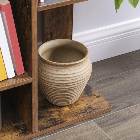 Biblioteca stil arbore, cu 13 rafturi de depozitare, colturi rotunjite, 86x25x140cm, maro rustic [5]