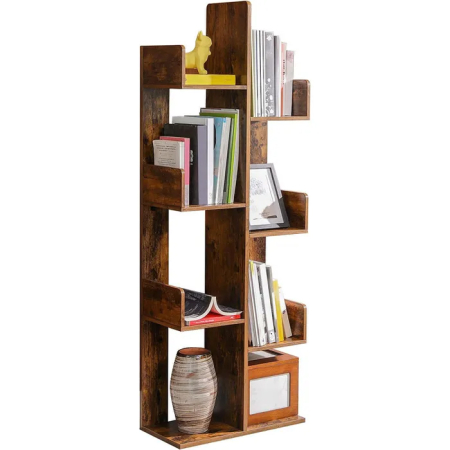 Biblioteca stil arbore, cu 8 rafturi de depozitare, colturi rotunjite, 50x25x140 cm, maro rustic [2]