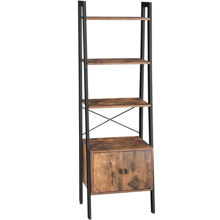 Mobila living - Biblioteca tip scara, cu dulap si 4 rafturi din MDF, stil industrial, 34x56x172cm, maro rustic si negru