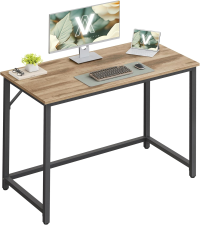 Birou calculator cu blat din PAL, cadru metalic, stil industrial, 100x50x76 cm, maro camel [1]