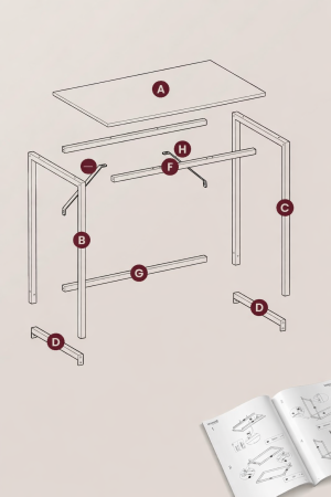 Birou calculator cu blat din PAL, cadru metalic, stil industrial, 100x50x76 cm, maro camel [5]