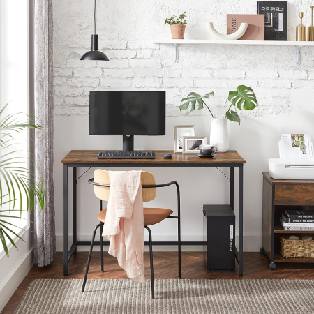 Birou calculator cu blat din PAL, cadru metalic, stil industrial, 120x60x75 cm, maro rustic [5]