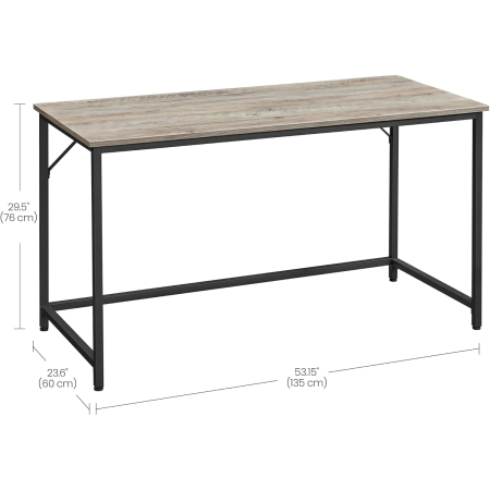 Birou calculator cu cadru metalic si blat PAL, stil industrial, 135x60x76 cm, gri stejar [7]