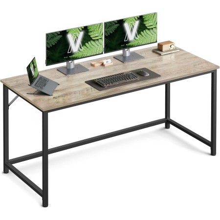 Birou calculator cu cadru metalic si blat PAL, stil industrial, 135x60x76 cm, gri stejar [6]