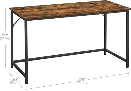 Birou calculator cu cadru metalic si blat PAL, stil industrial, 135x60x76 cm, maro rustic [3]