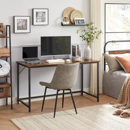 Birou calculator cu cadru metalic si blat PAL, stil industrial, 135x60x76 cm, maro rustic [6]