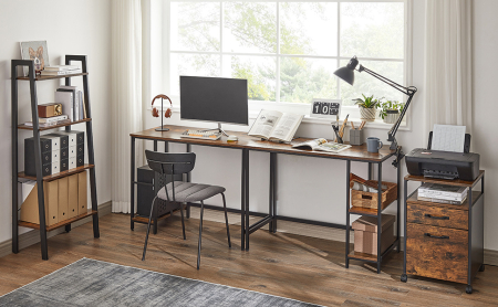 VASAGLE Birou cu 2 rafturi pe stanga sau dreapta, cadru din otel, 50x100x75cm, industrial, maro rustic si negru [1]