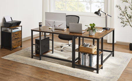 VASAGLE Birou cu 2 rafturi pe stanga sau dreapta, cadru din otel, 60x120x75cm, industrial, maro rustic si negru [9]