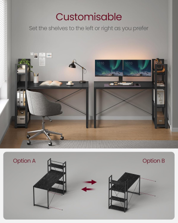 Birou cu raft lateral, montare stanga sau dreapta, industrial, 60x132x119 cm, negru [5]