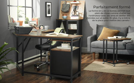 Birou de colt in forma de L, cadru din otel, 149x149x75cm, industrial, maro rustic si negru [8]