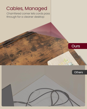 Birou de colt in forma de L, cu 2 rafturi de depozitare, 130x130x76 cm, industrial, maro rustic [4]