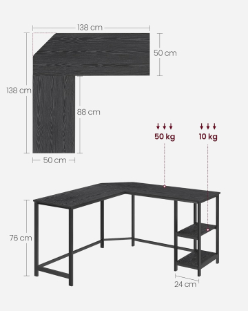 Birou de colt in forma L, cadru metalic, stil industrial, 138x138x76 cm, negru cu aspect lemnos [1]