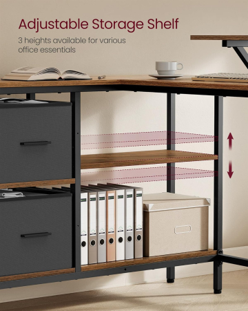 Birou de colt in forma L, cu 2 sertare si suport monitor, montare pe ambele parti, stil industrial, 115x105 cm, maro rustic [2]