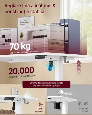 Birou electric reglabil pe inaltime, cadru metalic, functie memorie 4 pozitii, 120x60x(72-120) cm, alb [3]