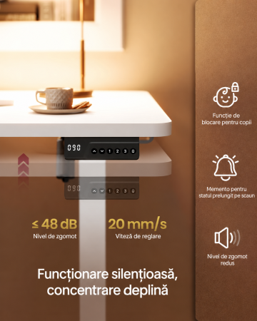 Birou electric reglabil pe inaltime, cadru metalic, functie memorie 4 pozitii, 120x60x(72-120) cm, alb [4]