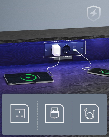 Birou gaming cu iluminare LED reglabila, 2 prize si 2 USB, suport 2 monitoare, 120x60x76 cm, negru [5]