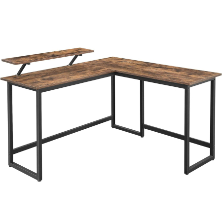 Mobila - VASAGLE Birou in forma de L cu suport pentru monitor, cadru metalic, 140x130x76cm, maro rustic