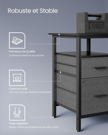 VASAGLE Birou in forma de L, suport monitor, raft si 2 sertare, 4 prize si 2 USB, 120x150x76 cm, negru [7]