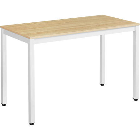 Dormitor & birou - Birou pentru calculator, cadru metalic, design modern si minimalist, 120x60x75 cm, alb cu blat stejar