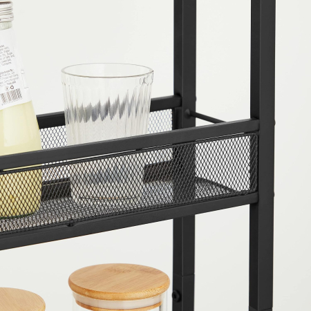 Carucior de bucatarie ingust cu roti, 4 niveluri, cadru metalic, 13x47x77 cm, maro rustic [4]