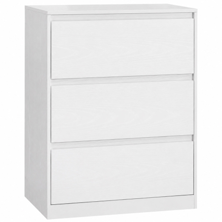 Living & hol - Comoda cu 3 sertare, design modern minimalist, PAL si MDF, 60x40x75 cm, alb