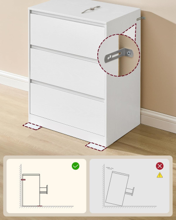 Comoda cu 3 sertare, design modern minimalist, PAL si MDF, 60x40x75 cm, alb [5]