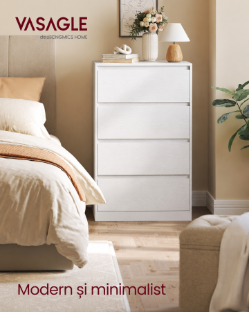 Comoda cu 4 sertare, design modern minimalist, PAL si MDF, 60x40x97 cm, alb [3]