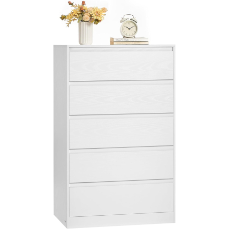 Comoda cu 5 sertare, design modern minimalist, PAL si MDF, 60x40x97 cm, alb [7]