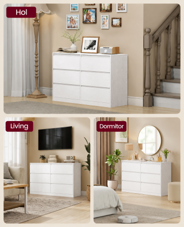 Comoda cu 6 sertare, design modern minimalist, PAL si MDF, 119x40x75 cm, alb [2]